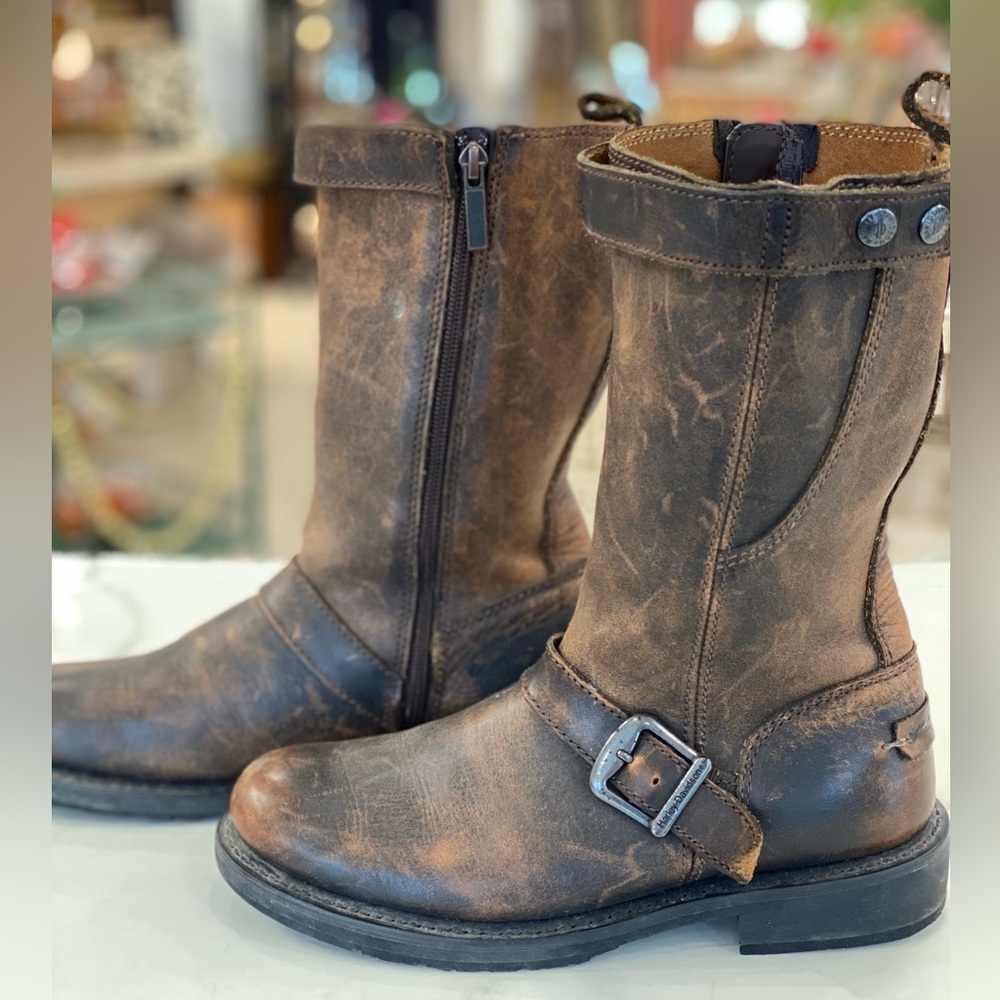 Harley-Davidson Brown Distressed Leather Combat Moto Boots